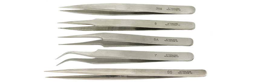 50-014105-Value-Tec set of 5 general purpose tweezers-3- 5- 5A-7 and SS-slim long.jpg Value-Tec set of 5 general purpose tweezers, includes style 3, 5, 5A, 7 and SS (slim long) non-magnetic stainless steel in a plastic pouch